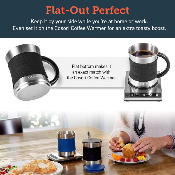 COSORI Coffee Mug with Lids Set of 2, Stainless Steel Cups with Heat-resistant Handle & Slip-resistant Sleeve, 17 oz, Best Match w/Mug Warmer, for Coffee,Tea,Water,Cocoa, Milk, C1601-CM, Black & Blue - Image 3