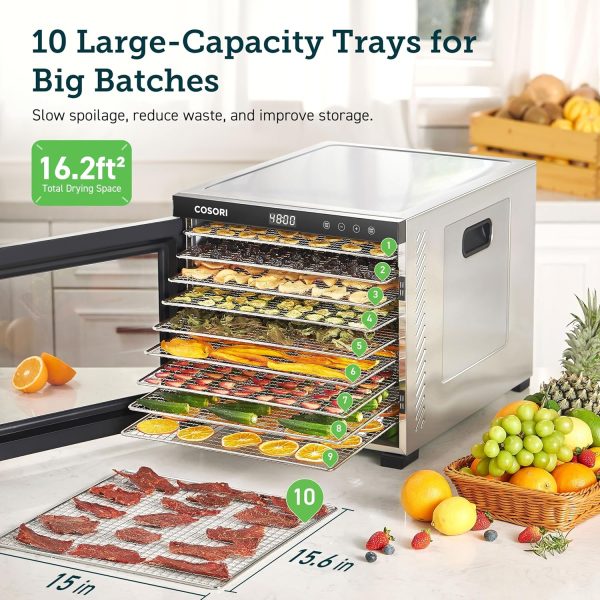 COSORI Food Dehydrator, Bigger Than 7 Trays With Large 6.5" Drying Space, 600W Power Saves More Time Than 480W, 165°F Dehydrated Dryer for Jerky, Dog Treats, Herbs, Meat, Fruit, and Yogurt, Silver - Image 10
