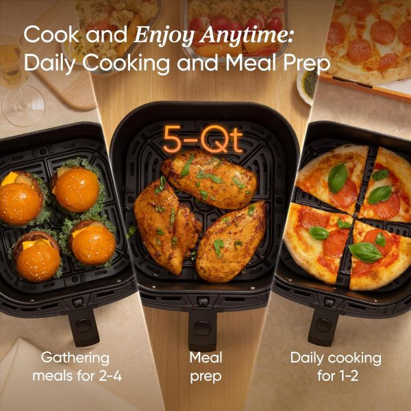 COSORI Air Fryer Pro 9-in-1, Compact 5QT, 450℉: Half Time & Chef-Grade Cook, One-Wipe Clean Glass Panel, 130+ In-App Recipes with Nutritional Info, Nonstick & Dishwasher-Safe Basket, Gray - Image 2