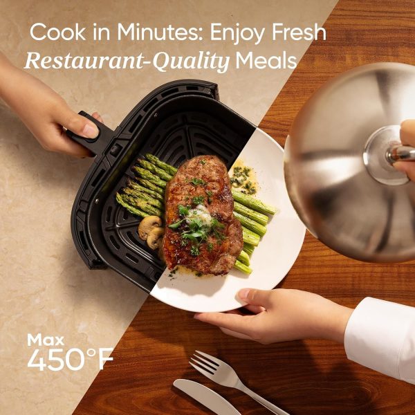COSORI Air Fryer Pro 9-in-1, Compact 5QT, 450℉: Half Time & Chef-Grade Cook, One-Wipe Clean Glass Panel, 130+ In-App Recipes with Nutritional Info, Nonstick & Dishwasher-Safe Basket, Gray - Image 4