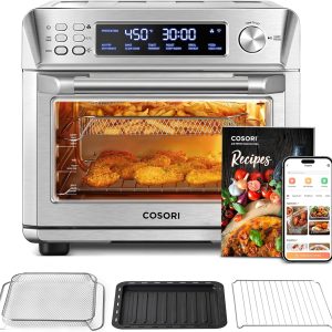 COSORI Air Fryer Toaster Oven Combo, Smart 12-in-1 Airfryer Sous Vide Convection Oven Countertop, Bake, Roast, Reheat, Broil, Dehydrate, 94 Recipes & 3 Accessories, 26QT, Silver, Stainless Steel