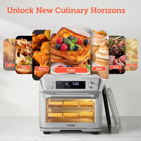 COSORI Air Fryer Toaster Oven Combo, Smart 12-in-1 Airfryer Sous Vide Convection Oven Countertop, Bake, Roast, Reheat, Broil, Dehydrate, 94 Recipes & 3 Accessories, 26QT, Silver, Stainless Steel - Image 4