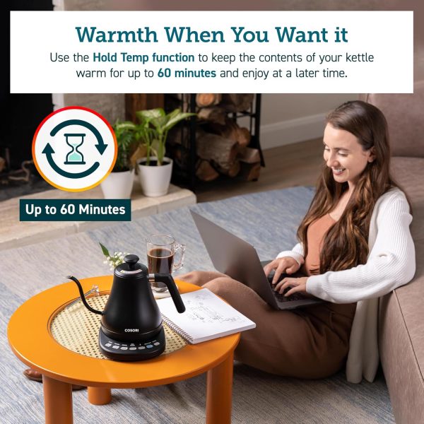 COSORI Electric Gooseneck Kettle with 5 Temperature Control Presets, Pour Over Kettle for Coffee & Tea, Hot Water Boiler, 100% Stainless Steel Inner Lid & Bottom, 1200W/0.8L - Image 11