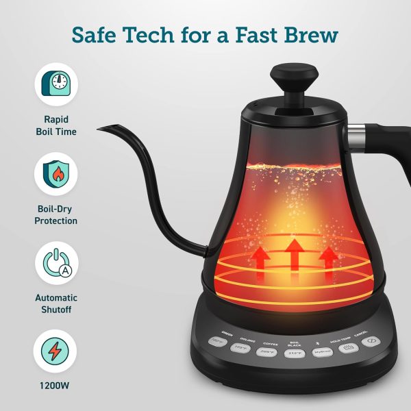 COSORI Electric Gooseneck Kettle with 5 Temperature Control Presets, Pour Over Kettle for Coffee & Tea, Hot Water Boiler, 100% Stainless Steel Inner Lid & Bottom, 1200W/0.8L - Image 12