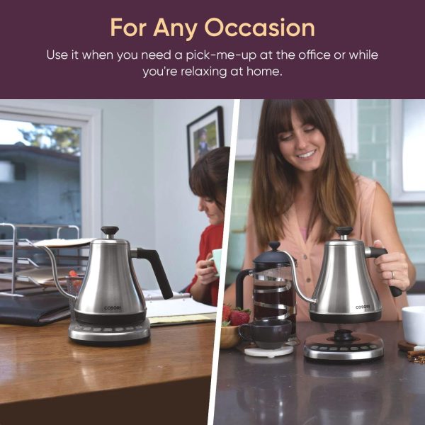 COSORI Electric Gooseneck Kettle with 5 Temperature Control Presets, Pour Over Kettle for Coffee & Tea, Hot Water Boiler, 100% Stainless Steel Inner Lid & Bottom, 1200W/0.8L - Image 21