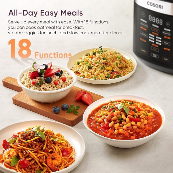 COSORI Rice Cooker 10 Cup, 24h Keep Warm, 18 Functions Fuzzy Logic Rice Maker with Stainless Steel Steamer Basket, Sauté, Slow Cooker, Black - Image 2