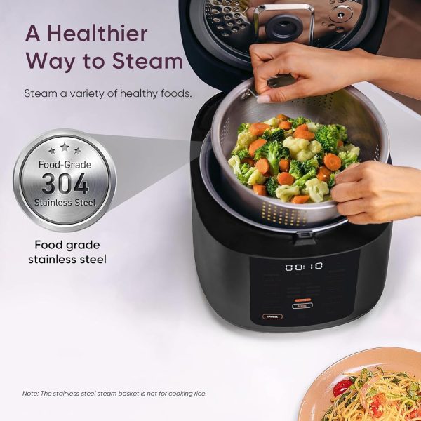 COSORI Rice Cooker 10 Cup, 24h Keep Warm, 18 Functions Fuzzy Logic Rice Maker with Stainless Steel Steamer Basket, Sauté, Slow Cooker, Black - Image 4