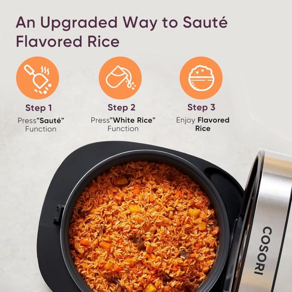 COSORI Rice Cooker 10 Cup, 24h Keep Warm, 18 Functions Fuzzy Logic Rice Maker with Stainless Steel Steamer Basket, Sauté, Slow Cooker, Black - Image 6