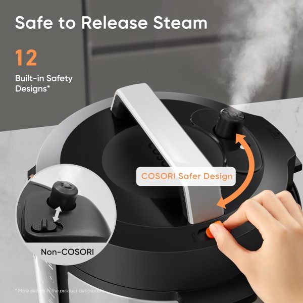 COSORI Pressure Cooker 6 qt, 9-in-1 Instant Multi Kitchen Appliances, Safer Venting Design, Rice Cooker, Slow Cooking Pot, Sous Vide, Saute Pot, 1100W, Stainless Steel - Image 4