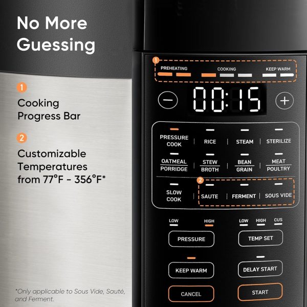 COSORI Pressure Cooker 6 qt, 9-in-1 Instant Multi Kitchen Appliances, Safer Venting Design, Rice Cooker, Slow Cooking Pot, Sous Vide, Saute Pot, 1100W, Stainless Steel - Image 6