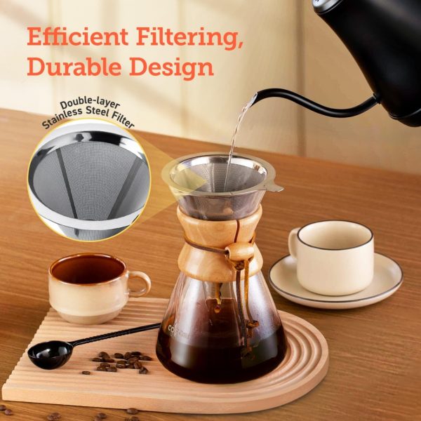 COSORI Pour Over Coffee Maker with Double Layer Stainless Steel Filter, 8-Cup, 34oz, Drip Coffee Maker, Coffee Dripper Brewer, High Heat Resistant Carafe, also for Camping, Hiking - Image 2